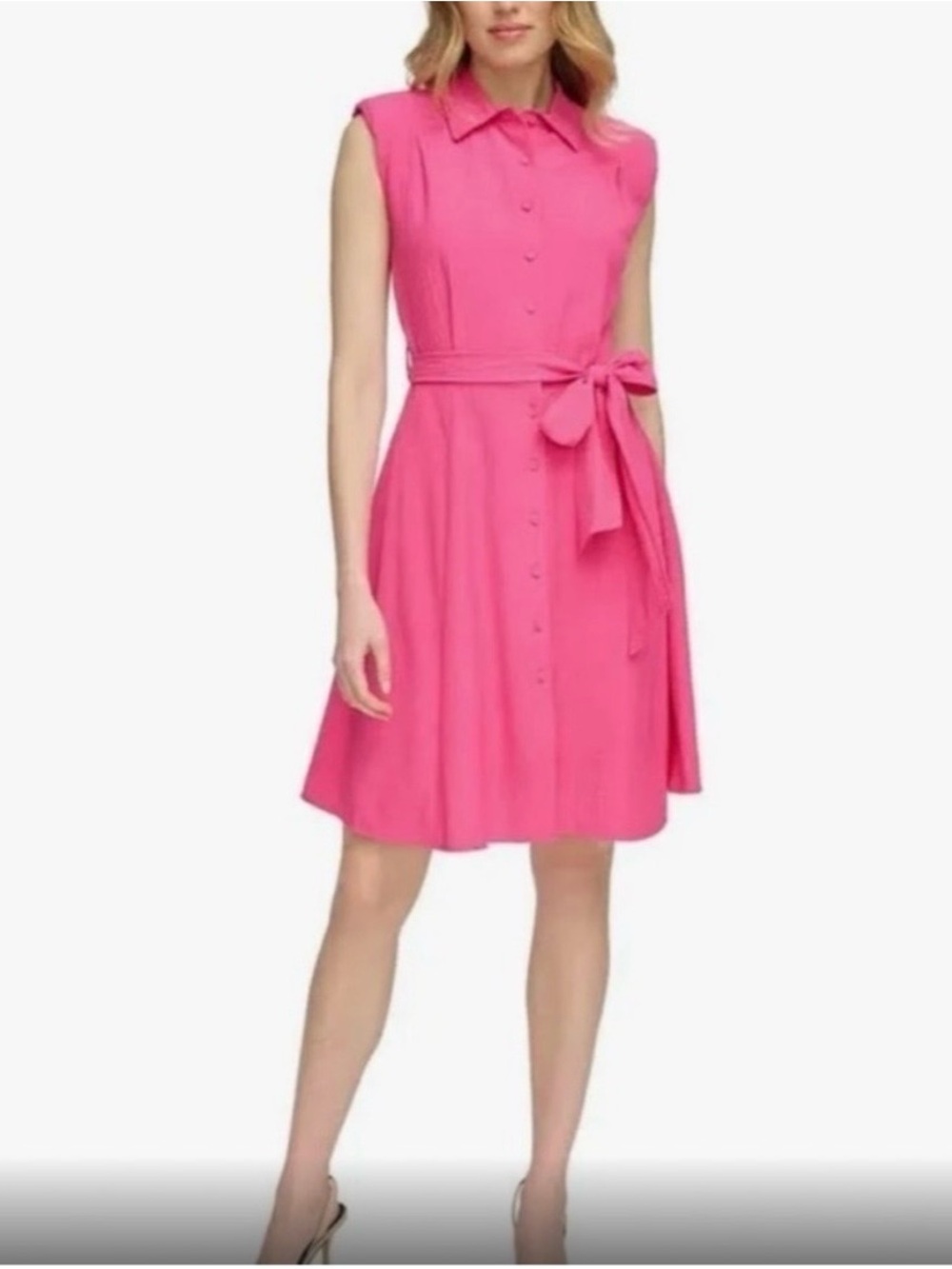 Calvin Klein Pink Sleeveless Shirt Dress with Waist Tie